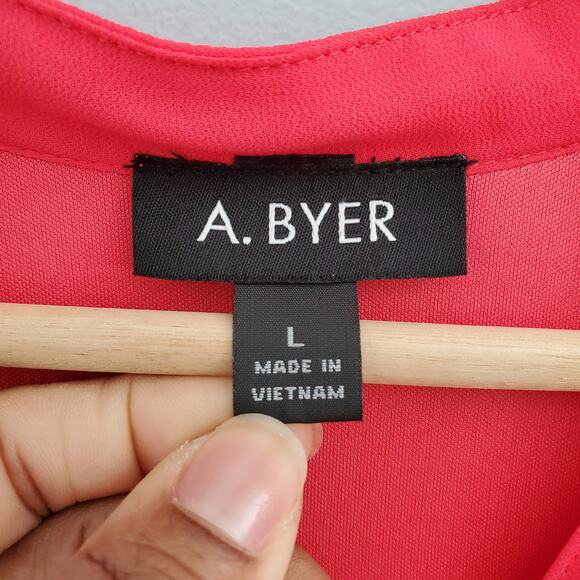 A. Byer Red Lightweight Summer Pullover Drawstring Waist Dress Size L - Picture 6 of 9